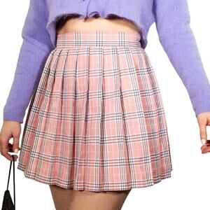 HUG SUNSHINE Pink & Black Plaid Pleated Tennis Mini Skirt ~ Women's Size SMALL